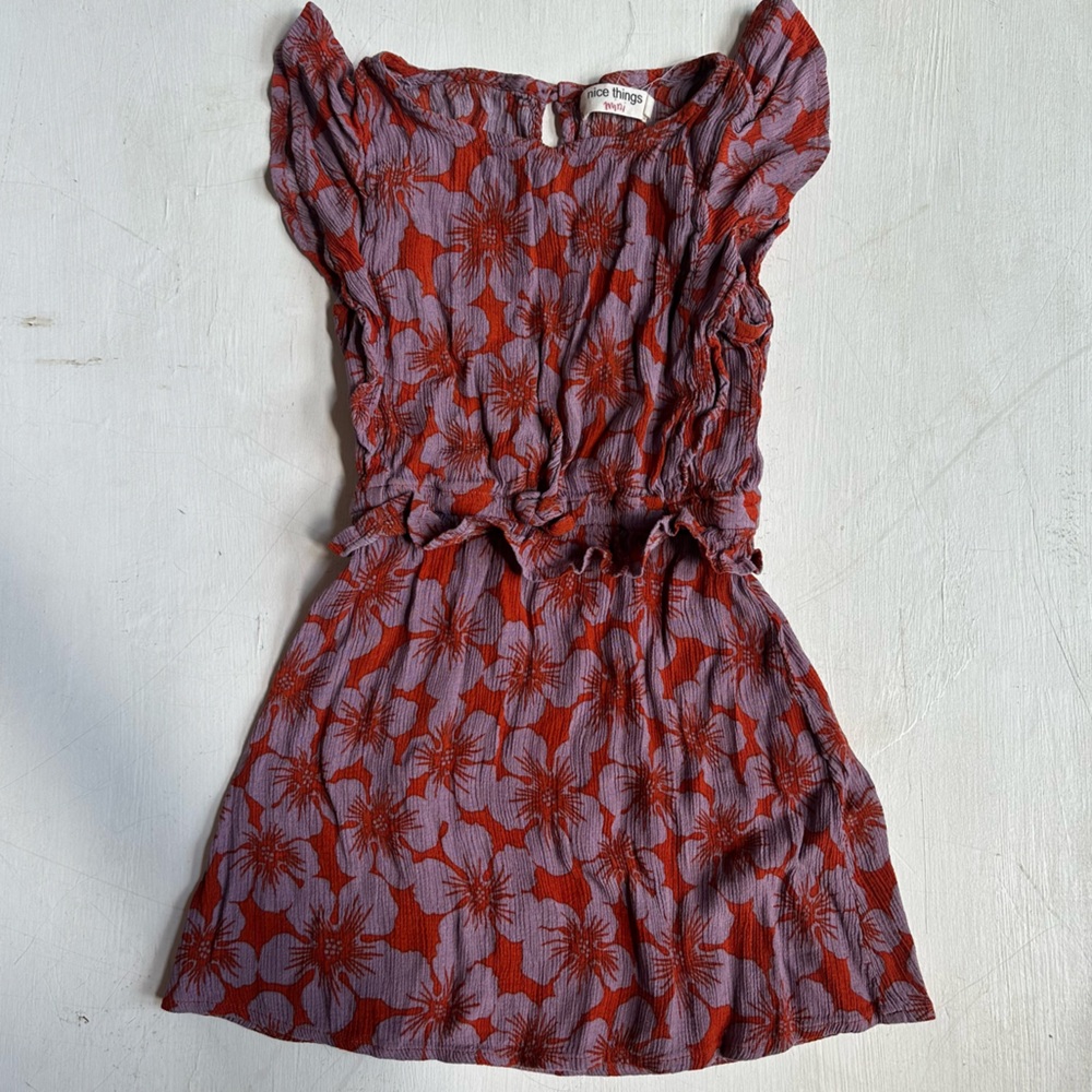 Nice Things Mini Red Purple Floral Ruffle Dress